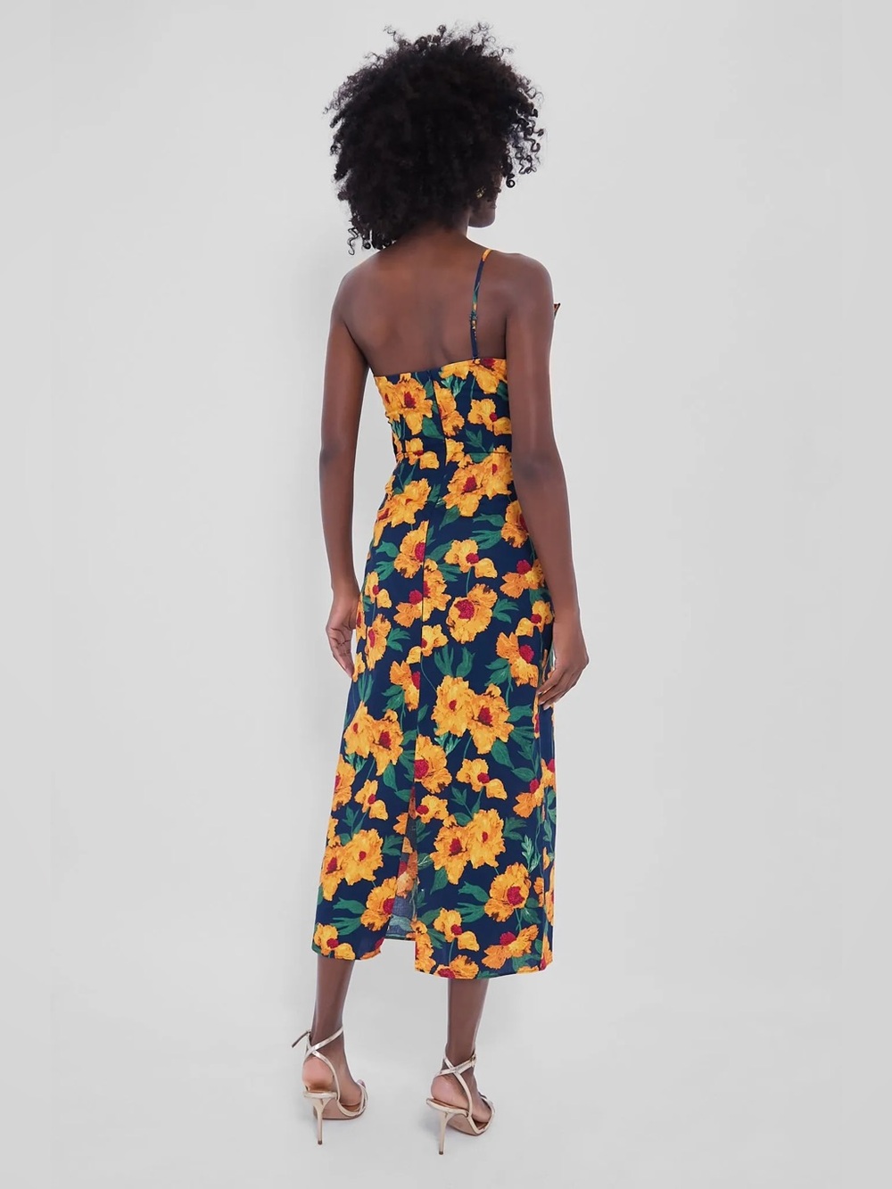 Hyacinth House Navy & Marigold Floral Ruffle Margot Midi Dress Size XS Gown - Picture 2 of 6